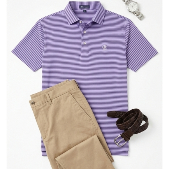 Peter Millar Crown Crafted Classic Purple Striped Polo Shirt Size L - Picture 13 of 14